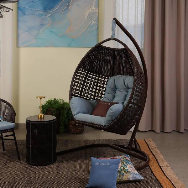 Кресло подвесное MALACCA Авиано венге кожа, подушка голубая Olefin