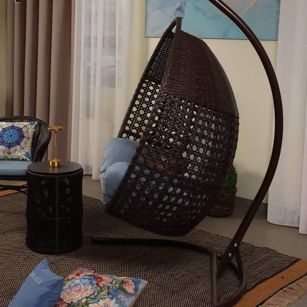 Кресло подвесное MALACCA Авиано венге кожа, подушка голубая Olefin