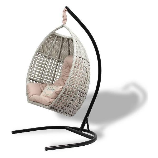 Кресло подвесное MALACCA Авиано, искусственнаый ротанг, с подушкой и стойкой в цвете сицилия