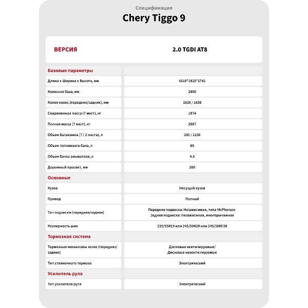 Автомобиль бензиновый CHERY Tiggo 9 2.0T 8AT Prime 4WD BL/BL (черный)