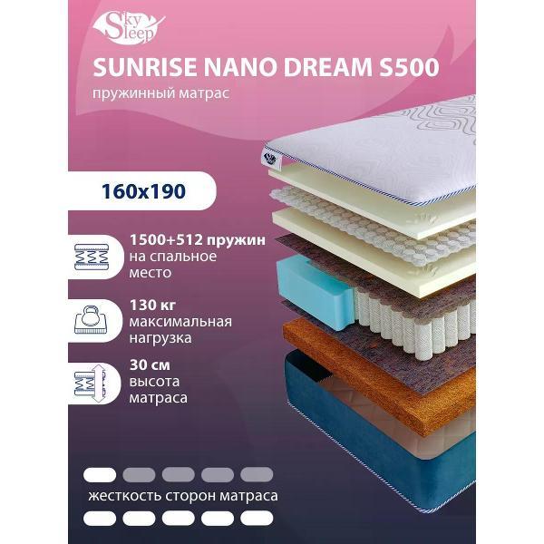 Матрас SkySleep 160x190 пружинный SUNRISE NANO Dream S500 (высота 30 см, мемориформ/ кокос/кокосовое волокно, мягкий)