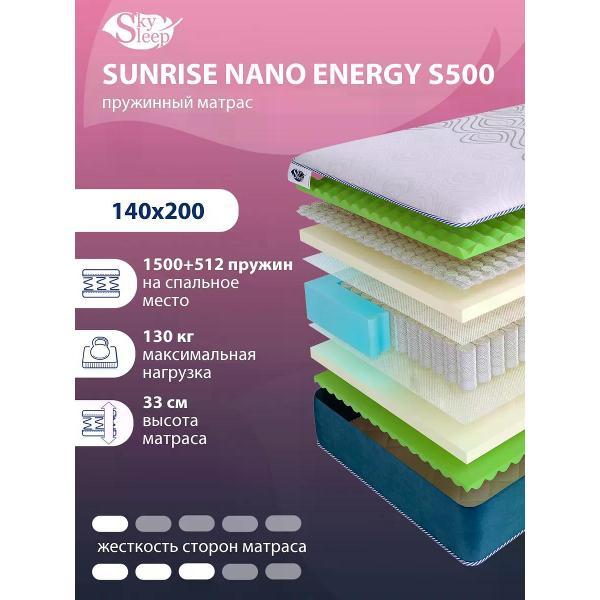 Матрас SkySleep 140x200 пружинный SUNRISE NANO Energy S500 (высота 33 см, Ergo Foam/пенополиуретан, мягкий)