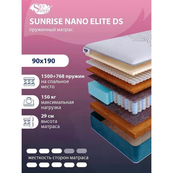 Матрас SkySleep 90x190 пружинный SUNRISE NANO Elite DS (высота 29 см, кокос/латекс/войлок, средней жесткости)