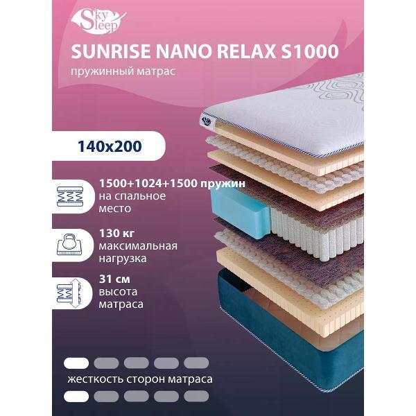 Матрас SkySleep 140x200 ортопедический пружинный на кровать и диван SUNRISE NANO Relax S1000 (высота 31 см, латекс/войлок, мягкий)