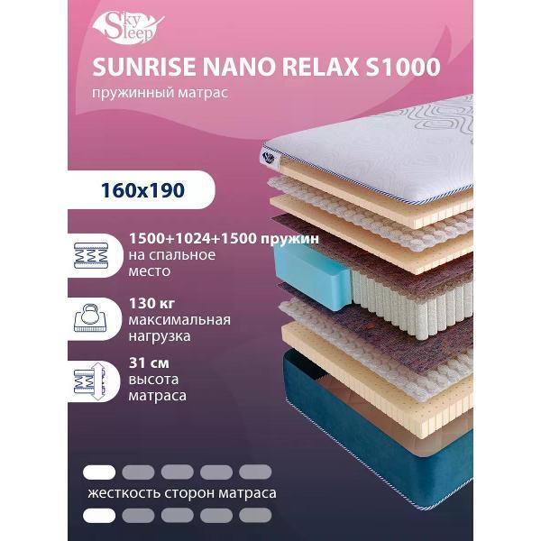 Матрас SkySleep 160x190 ортопедический пружинный на кровать и диван SUNRISE NANO Relax S1000 (высота 31 см, латекс/войлок, мягкий)
