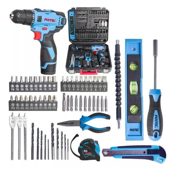 Шуруповерт FIXTEC Шуруповерт аккумуляторный FIXTEC с набором 60 инструментов в кейсе