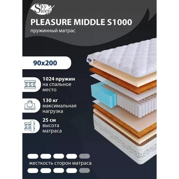 Матрас SkySleep 90x200 пружинный PLEASURE MIDDLE S1000 (высота 25 см, кокосовая койра/латекс, средней жесткости)