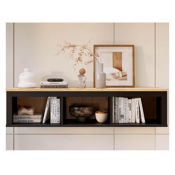 Полка книжная Лузалес КЫМОР 148х34х37 чёрный/светло-коричневый