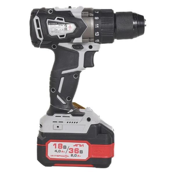 Дрель-шуруповерт ИНТЕРСКОЛ ДА-13/36В 70 Li-ion АПИ (кейс, 2 аккум. 2,0Ач, ЗУ), 814.2.2.70