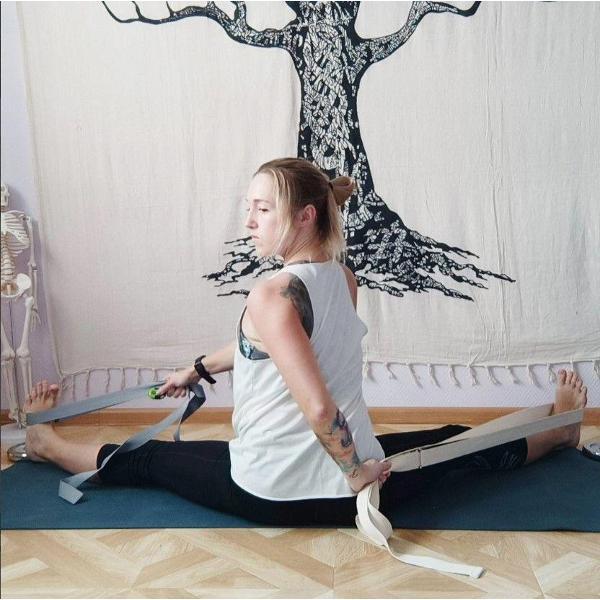 Ремень для йоги Ramayoga хлопковый Де люкс, белый, 200х4 см