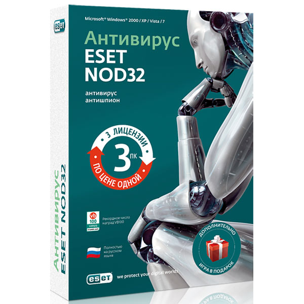 Антивирус ESET NOD32 Антивирус+Bonus. Лиц.на 1 год&nbsp;на 3 ПК