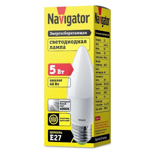 Лампа LED Navigator 94 483 NLL-P-C37-5-230-4K-E27-FR