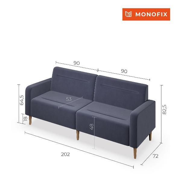 Диван Monofix ФОКСЕТ 202 см, велюр серый №32