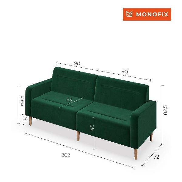 Диван Monofix ФОКСЕТ 202 см, велюр зеленый №33