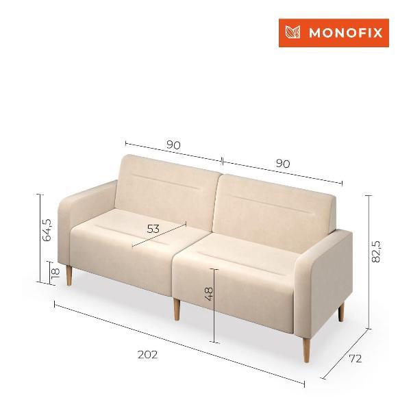 Диван Monofix ФОКСЕТ 202 см, велюр бежевый №18