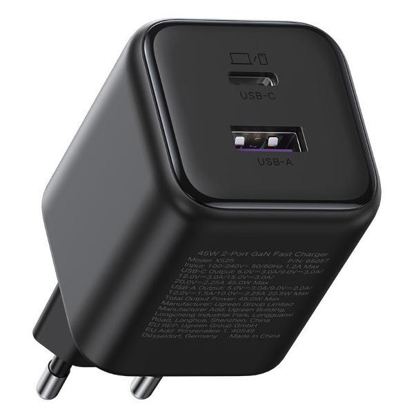 Сетевое зарядное устройство uGreen X525 45W 2-Port USB-C&USB-A GaN Fast Charger EU