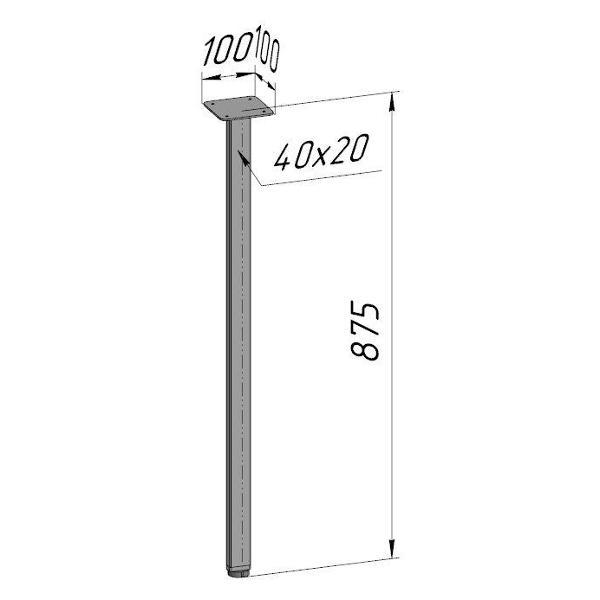 Ножка Parallax для стола одиночная 875 40х20 белая регулируемая