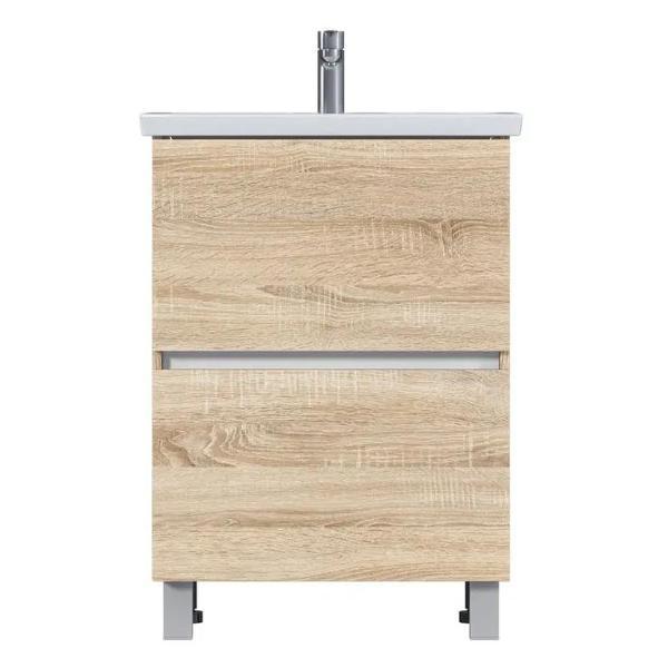 Тумба для ванной 1MARKA с раковиной Фостер 60 см Aris, напольная, 2 ящика, цвет Дуб Сонома,Ц0000042580