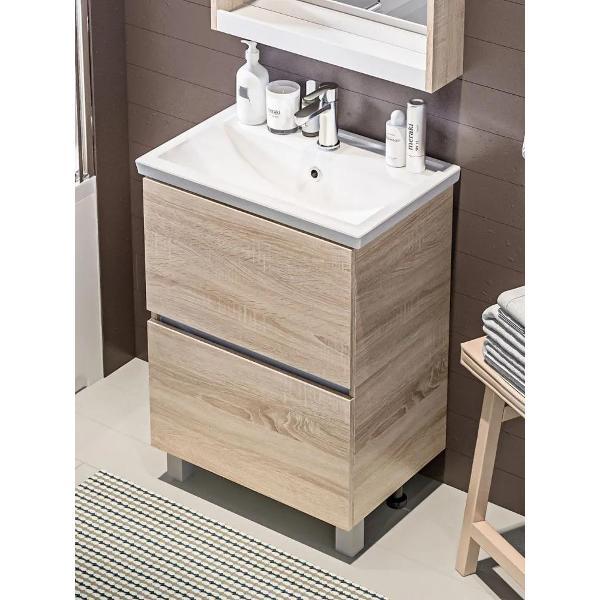 Тумба для ванной 1MARKA с раковиной Comfort 70 см Aris, напольная, 2 ящика, цвет Дуб Сонома,Ц0000042581