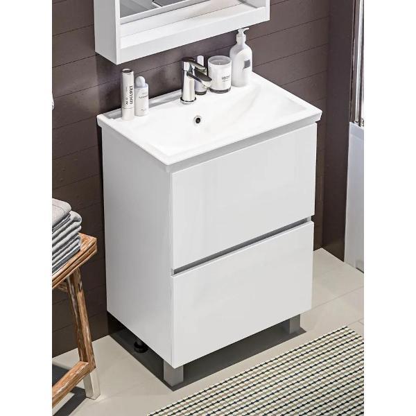 Тумба для ванной 1MARKA с раковиной 70 см Aris напольная 2 ящика цвет Белый глянец