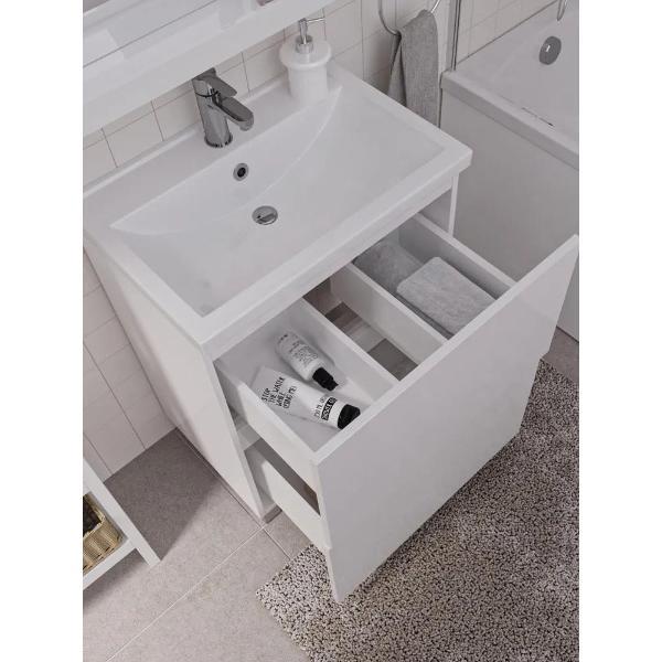 Тумба для ванной 1MARKA с раковиной 70 см Aris напольная 2 ящика цвет Белый глянец