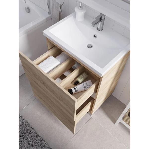 Тумба для ванной 1MARKA с раковиной 70 см Aris напольная 2 ящика цвет Дуб Сонома Ц0000033276