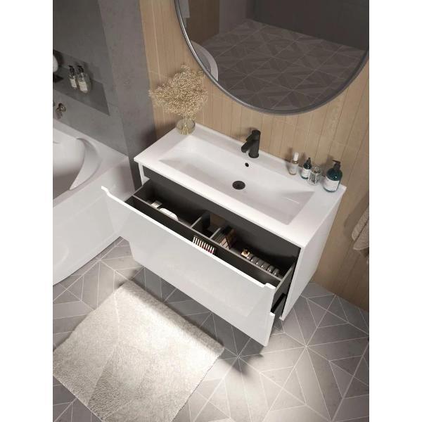 Тумба для ванной 1MARKA Напольная 85 см с раковиной CODA, 2 ящика, цвет Белый, Ц0000044234