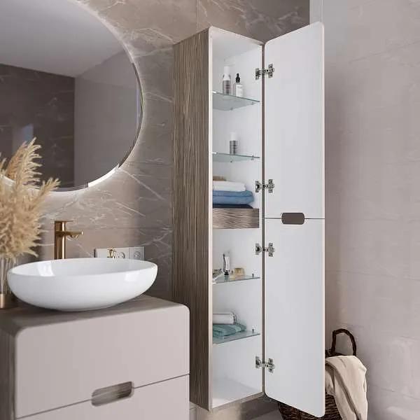 Шкаф для ванной комнаты 1MARKA подвесной 170х35 см, цвет орех каньон коньяк/латте фактурный Vortex Ц0000033025