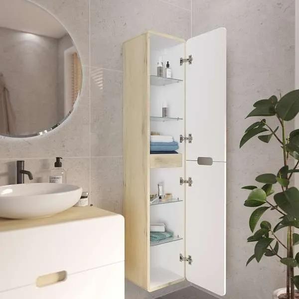 Шкаф для ванной комнаты 1MARKA подвесной 170х35х30 см, цвет орех лучистый/супер