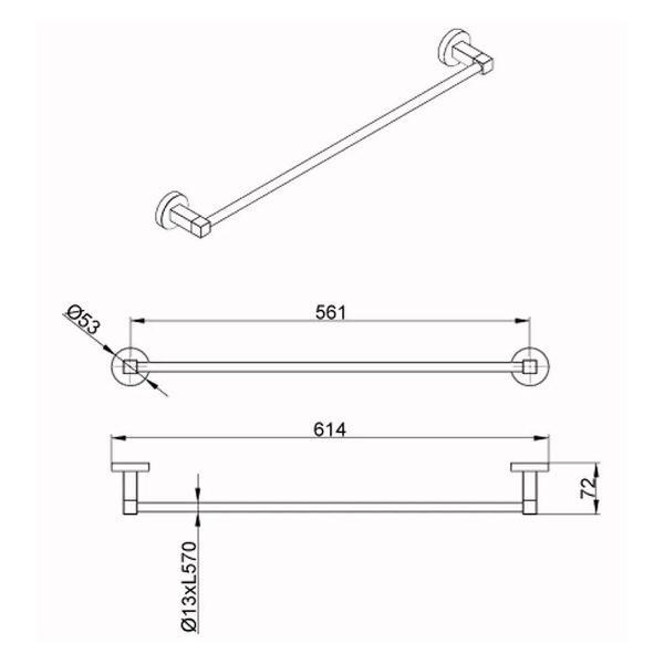 Полотенце кухонное Azario NESSY трубчатый одинарный 60 см хром (AZ-73101)