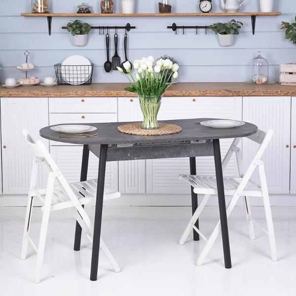 Стол обеденный Frenesie Кэлли кухонный раздвижной овальный, камень тёмный, 94/126х64х75 см.