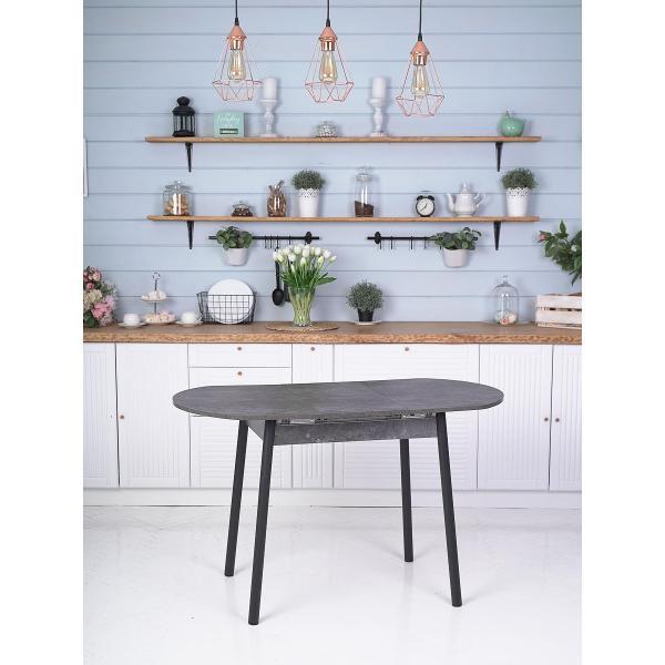 Стол обеденный Frenesie Кэлли кухонный раздвижной овальный, камень тёмный, 94/126х64х75 см.