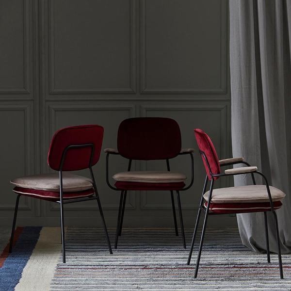 Стул обеденный Bergenson Bjorn с подлокотниками и контрастным кантом Pea, велюр, бордовый/бежевый