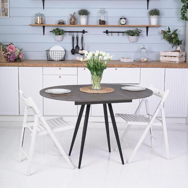 Стол обеденный Frenesie Элип конус кухонный круглый раздвижной, ясень анкор тёмный, 85х85/120х75 см.