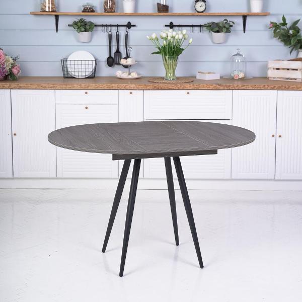 Стол обеденный Frenesie Элип конус кухонный круглый раздвижной, ясень анкор тёмный, 85х85/120х75 см.