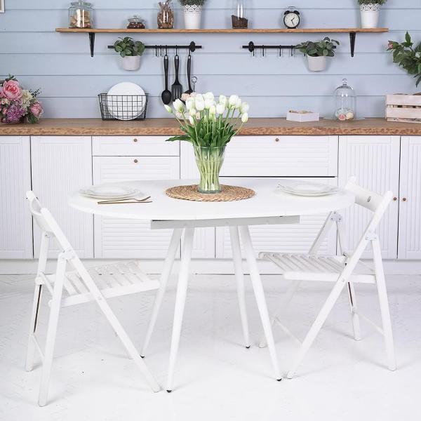 Стол обеденный Frenesie Элип конус кухонный круглый раздвижной, белый шагрень, 85х85/120х75 см.