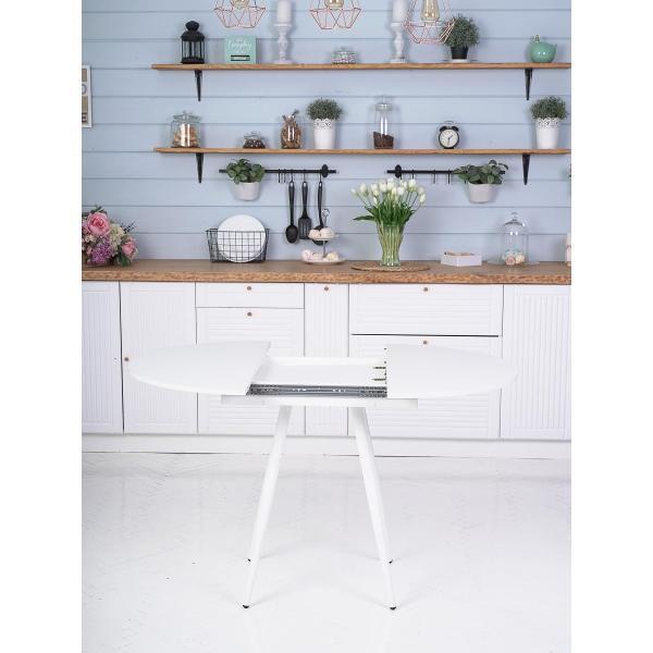 Стол обеденный Frenesie Элип конус кухонный круглый раздвижной, белый шагрень, 85х85/120х75 см.