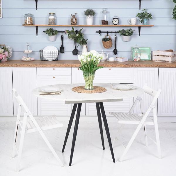 Стол обеденный Frenesie Элип конус кухонный круглый раздвижной, дуб крафт белый, 85х85/120х75 см.