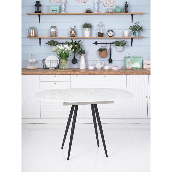 Стол обеденный Frenesie Элип конус кухонный круглый раздвижной, дуб крафт белый, 85х85/120х75 см.