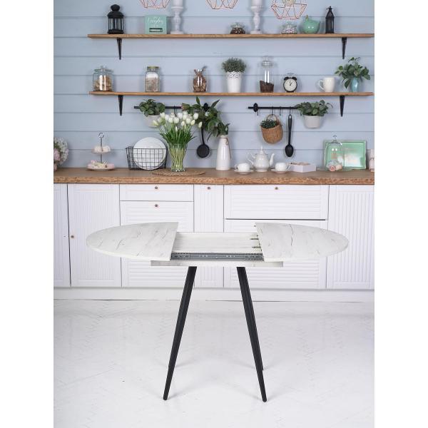 Стол обеденный Frenesie Элип конус кухонный круглый раздвижной, дуб крафт белый, 85х85/120х75 см.