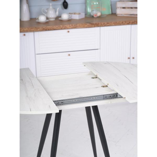 Стол обеденный Frenesie Элип конус кухонный круглый раздвижной, дуб крафт белый, 85х85/120х75 см.