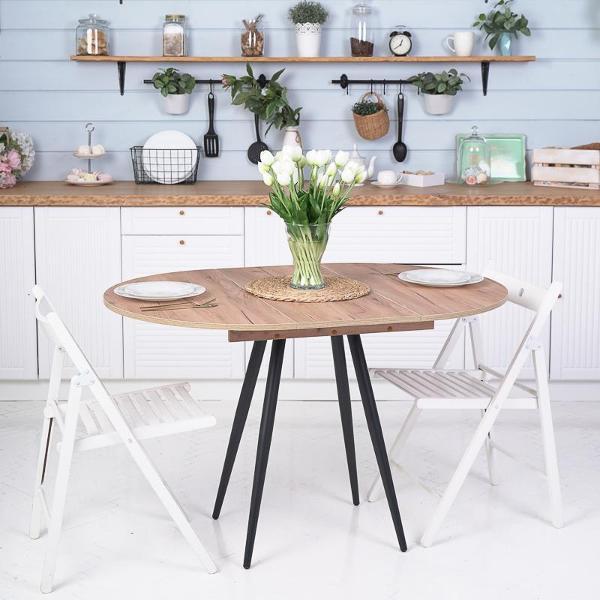 Стол обеденный Frenesie Элип конус кухонный круглый раздвижной, дуб крафт золотой, 85х85/120х75 см.