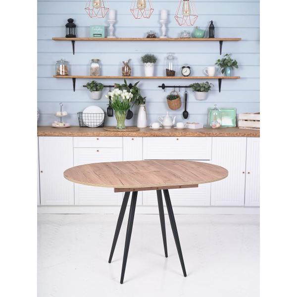 Стол обеденный Frenesie Элип конус кухонный круглый раздвижной, дуб крафт золотой, 85х85/120х75 см.