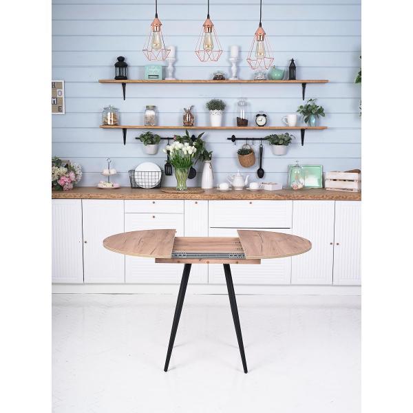 Стол обеденный Frenesie Элип конус кухонный круглый раздвижной, дуб крафт золотой, 85х85/120х75 см.