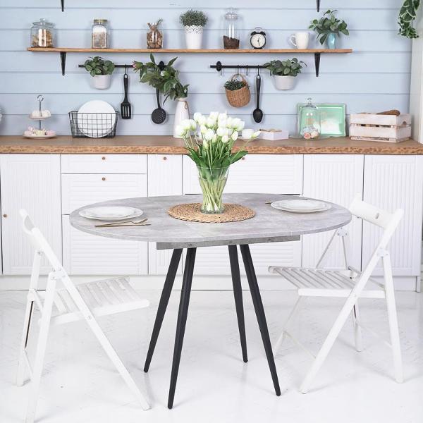 Стол обеденный Frenesie Элип конус кухонный круглый раздвижной, камень светлый, 85х85/120х75 см.