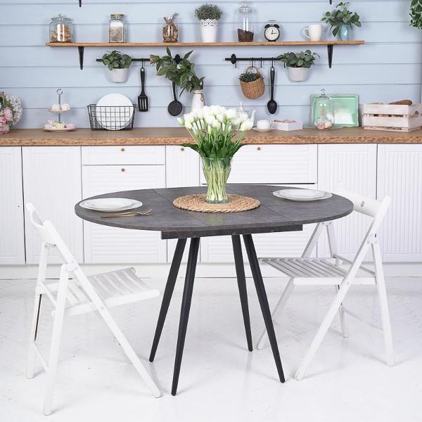 Стол обеденный Frenesie Элип конус кухонный круглый раздвижной, камень тёмный, 85х85/120х75 см.