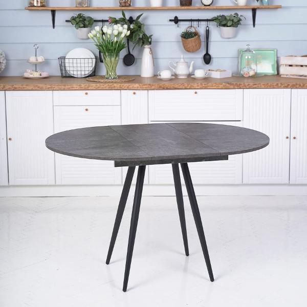 Стол обеденный Frenesie Элип конус кухонный круглый раздвижной, камень тёмный, 85х85/120х75 см.