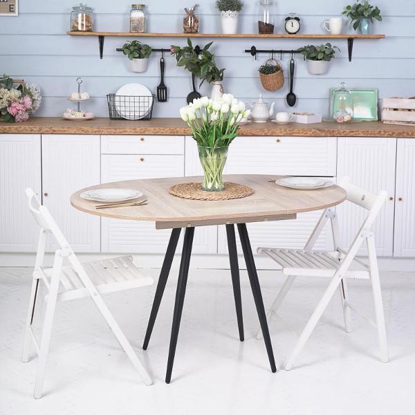 Стол обеденный Frenesie Элип конус кухонный круглый раздвижной, дуб сонома, 85х85/120х75 см.