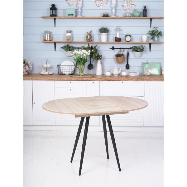 Стол обеденный Frenesie Элип конус кухонный круглый раздвижной, дуб сонома, 85х85/120х75 см.