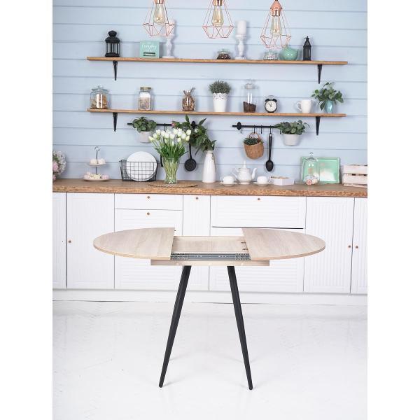 Стол обеденный Frenesie Элип конус кухонный круглый раздвижной, дуб сонома, 85х85/120х75 см.